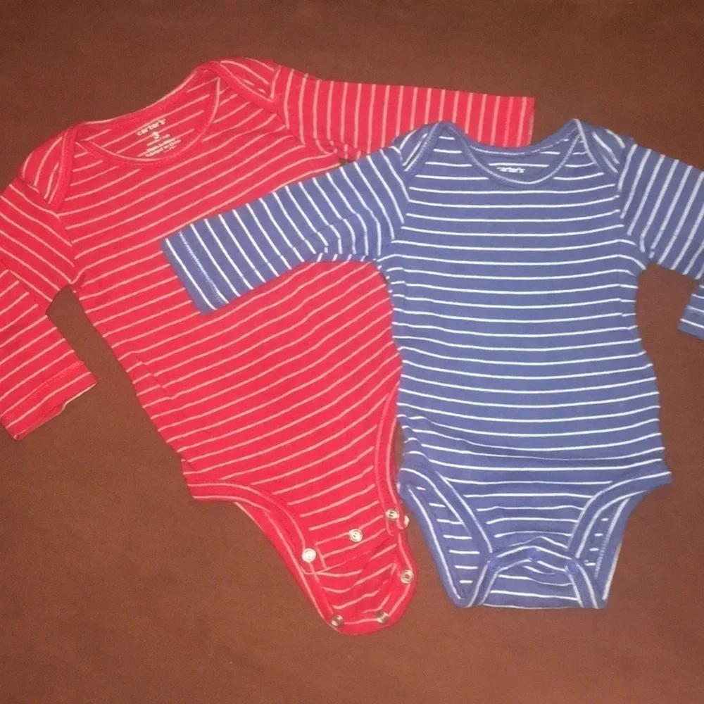 Carter’s unisex red blue striped onesies 3 months